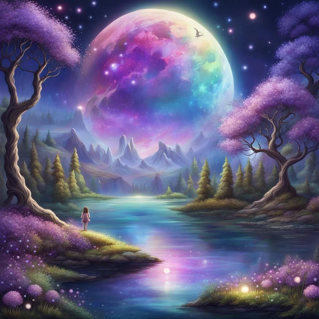 Whimsical Elf Portrait in Vibrant Fantasy Landscape