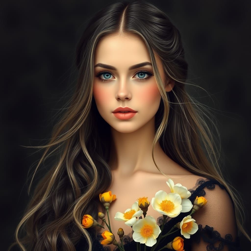 Ethereal Mimosas Goddess in Long Black Hair