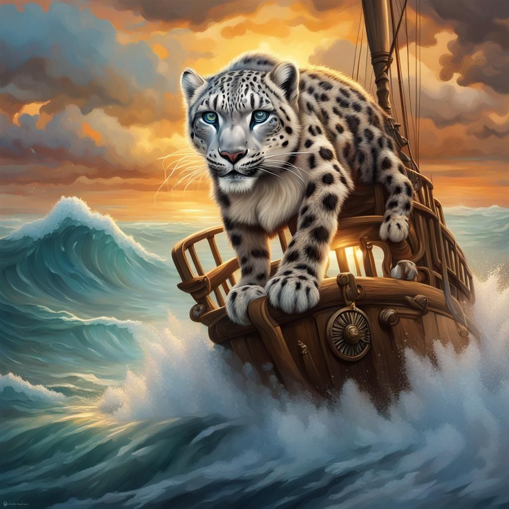 Snow Leopard Pirate at Sunset, Splash Art