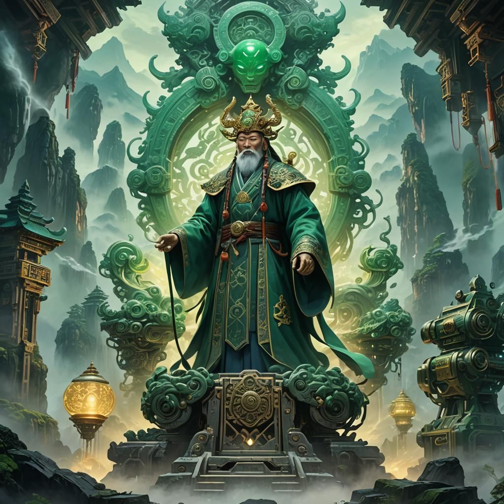 Soaring Jade Sect Craftsman in a Mystical Landscape