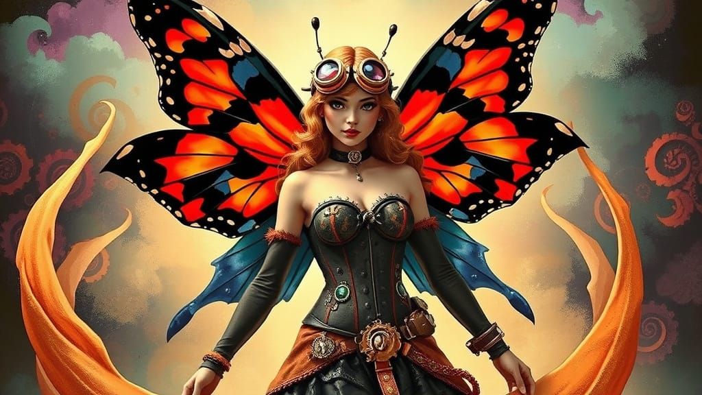 Steampunk Fairy with Butterfly Wings and Gears