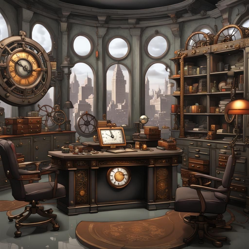 Steampunk Bank Office with Intricate Details