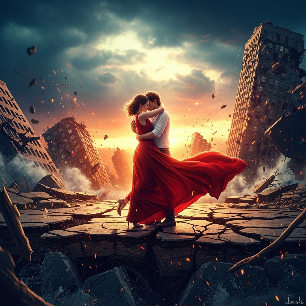 Embrace Amidst Earthquake Devastation: Digital Art