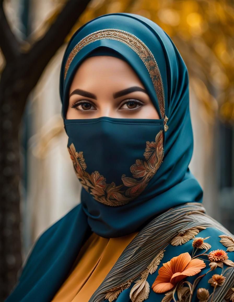 Beautiful Woman in Hijab: Hyperrealistic Oil Painting