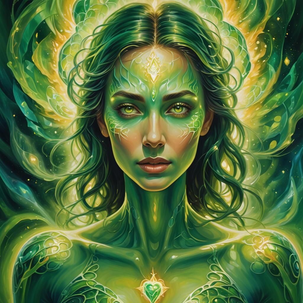 Woman with Glowing Aura: Surrealist Oil Painting