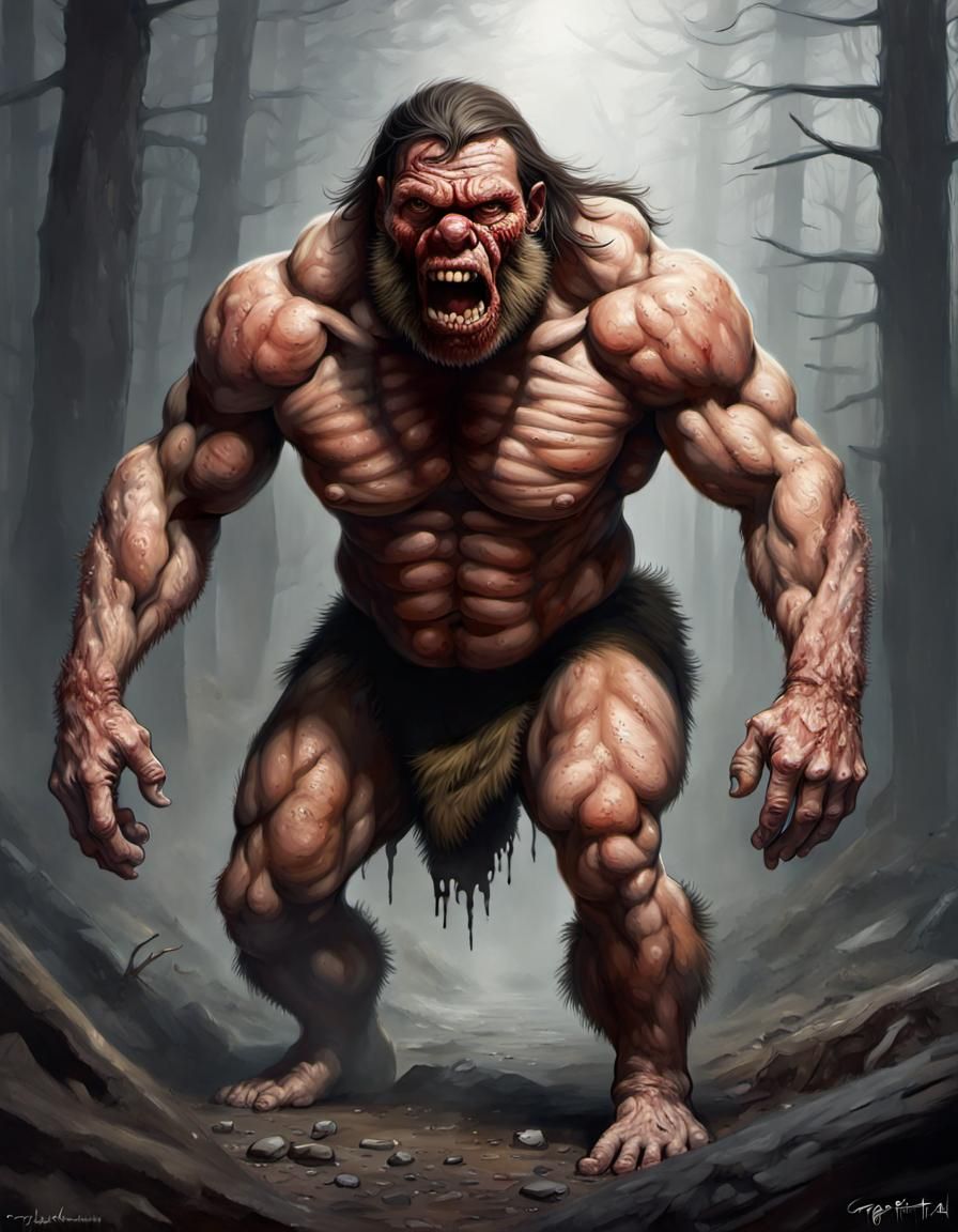 Scary Muscular Neanderthal in Dark Fantasy Style