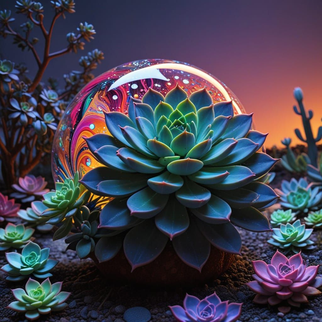 Vibrant Psychedelic Succulent Art