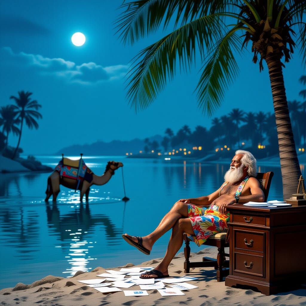 Professor Relaxing with Feet on Desk at Desert Oasis