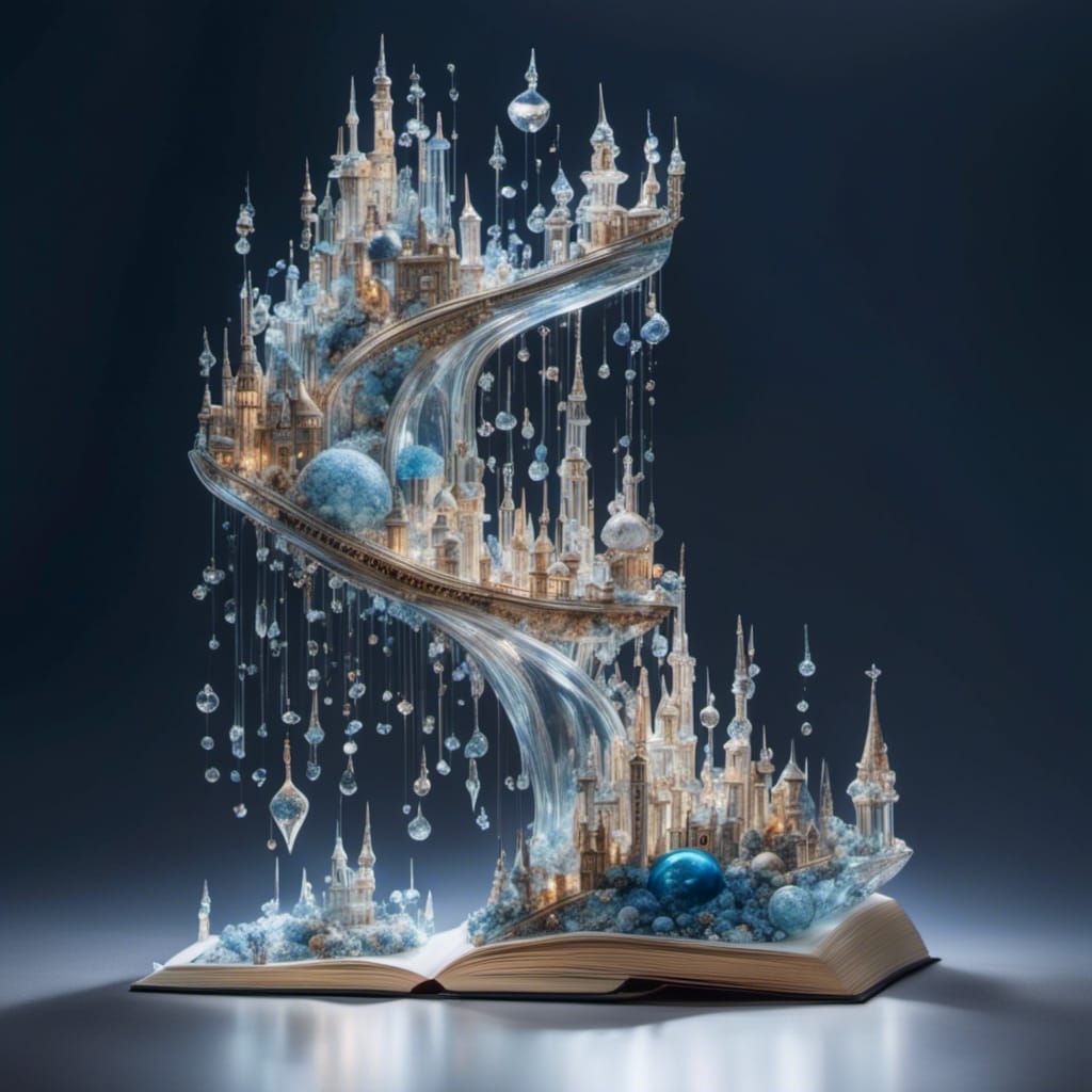 Intricate Crystal City in Glass Book