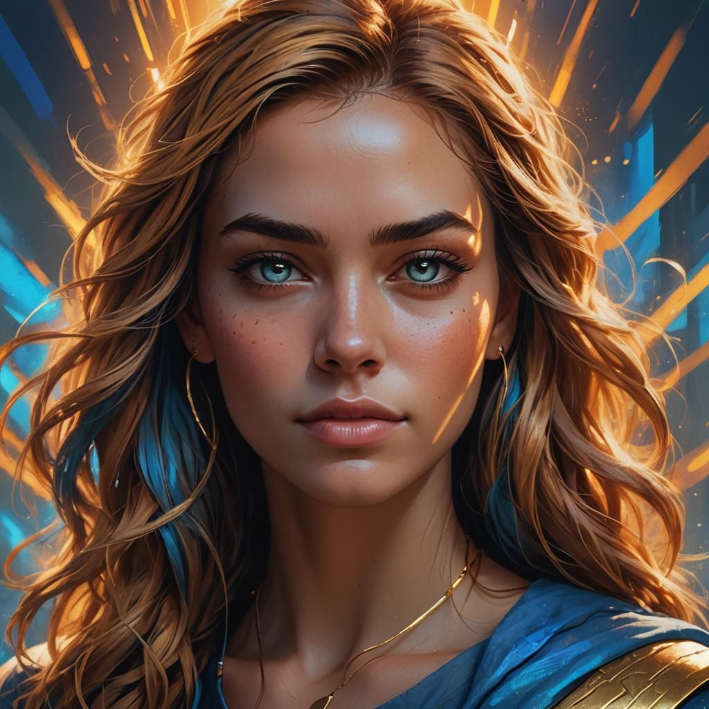 Vibrant Digital Portrait of Confident Woman in Fantasy Art S...