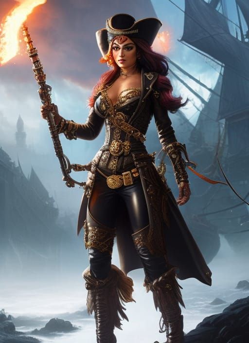 Steampunk Airship Pirate Woman in Detailed CGI Style