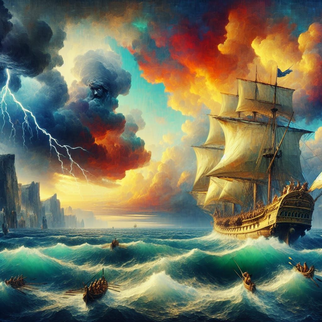 Odysseus and Crew Sail into Ominous Stormy Seas in Fantasy C...