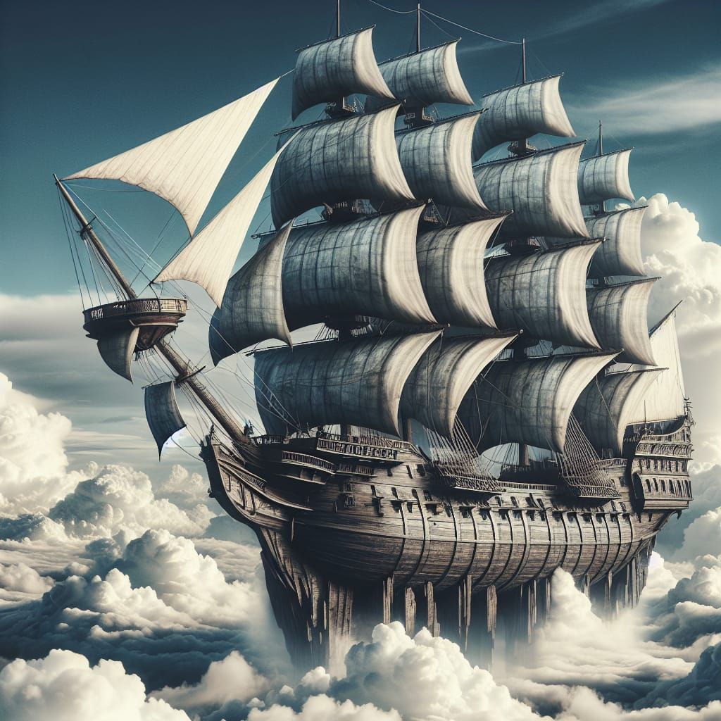 Victorian Pirate Ship Soaring Through Cloudy Skies
