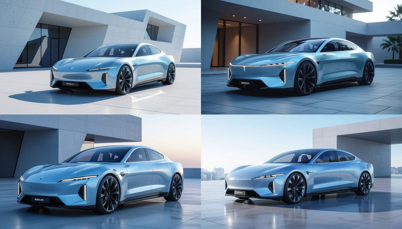 Futuristic Electric Sedan with Bauhaus and Brutalist Design