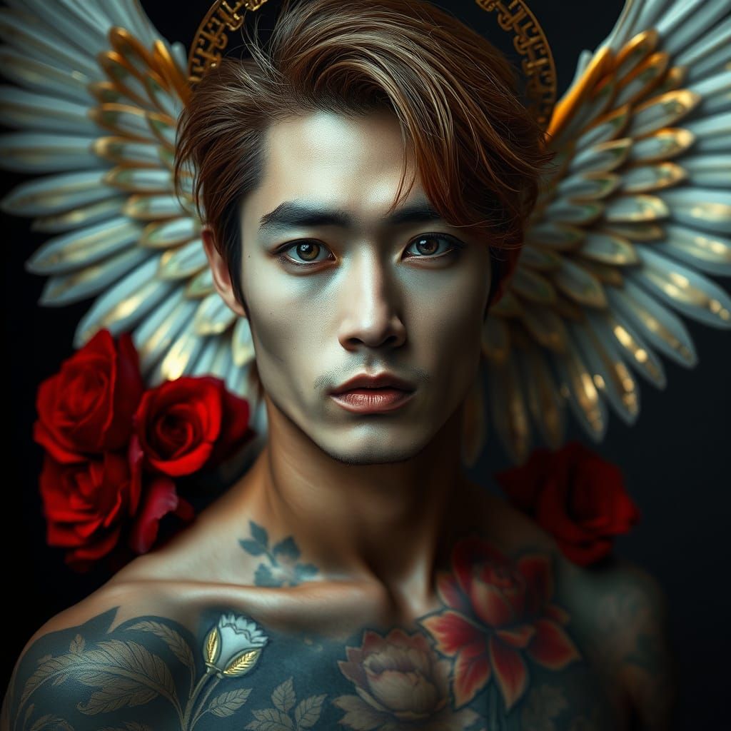 Surreal Angel Warrior in Golden Halo