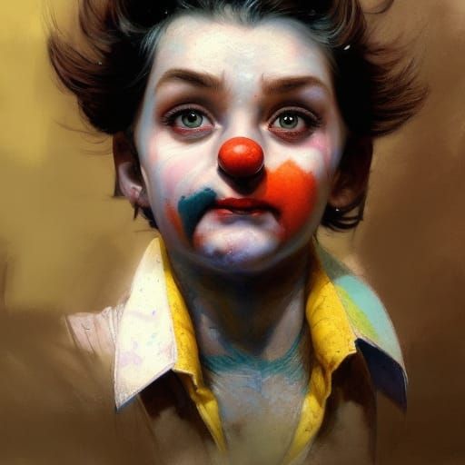 Chibi Sad Clown Portrait in Detailed Digital Art