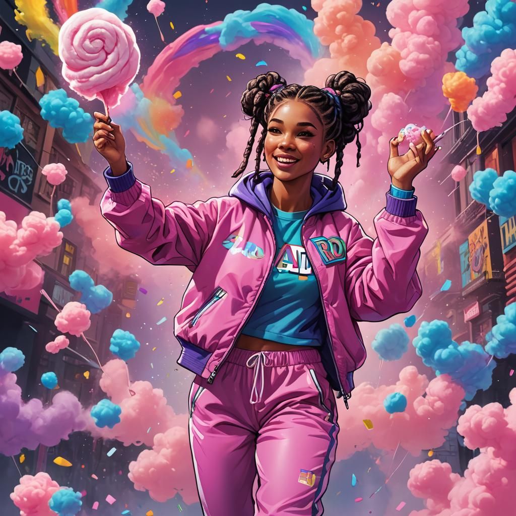 Girl with Rainbow Candy, Neon Fantasy Art