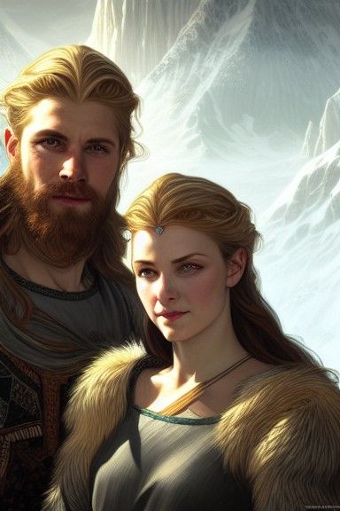 Logi and Angrboda: Norse Gods in Hyperdetailed Portrait