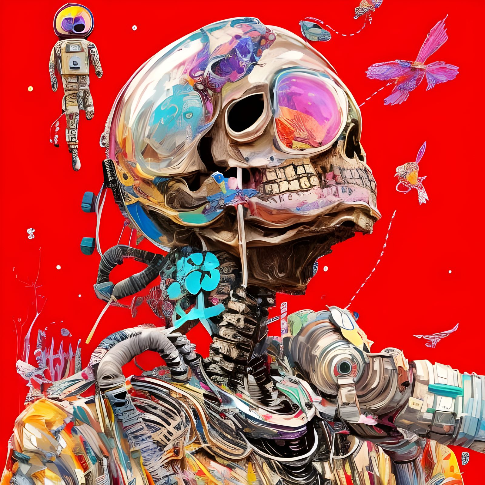 Surreal Astronaut Skeleton Portrait: Digital Illustration