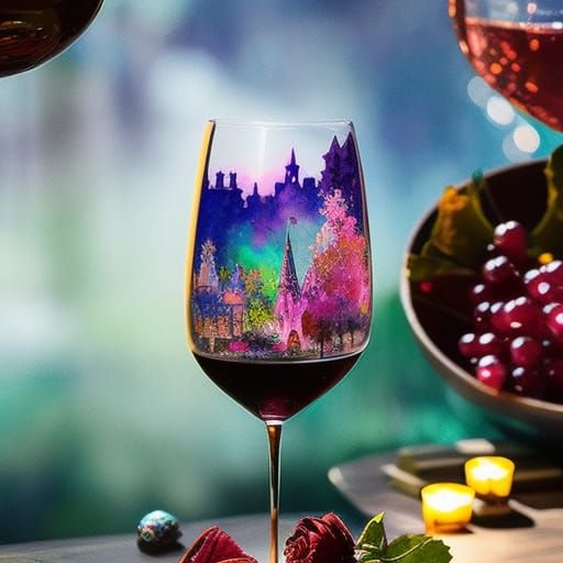 Cute Wine Glass in Fairycore Painting Style