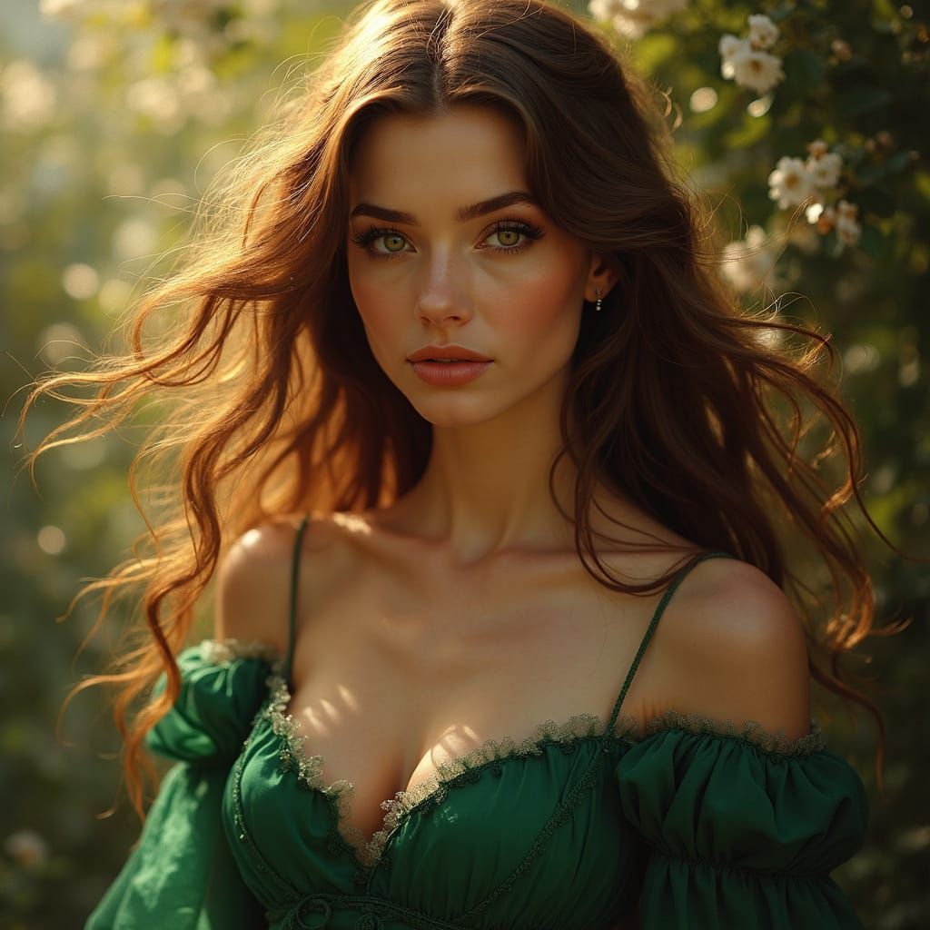 Baroque Portrait of a Woman in Emerald Dress