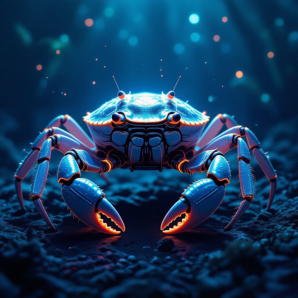 Bioluminescent Biomechanical Crab: A Digital Marvel