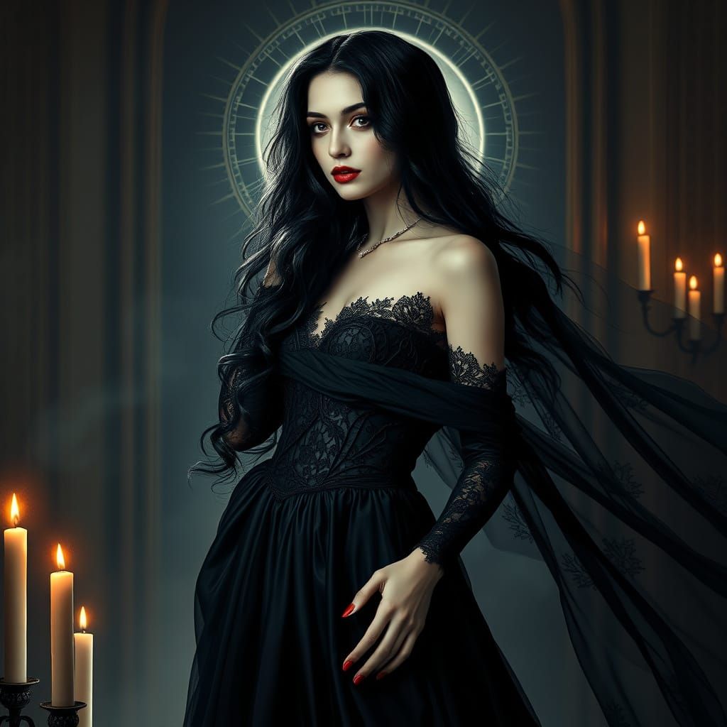 Gothic Beauty Illuminated by Candlelight