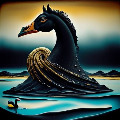 Surreal Swan-Horse Creature in Dali Style Landscape
