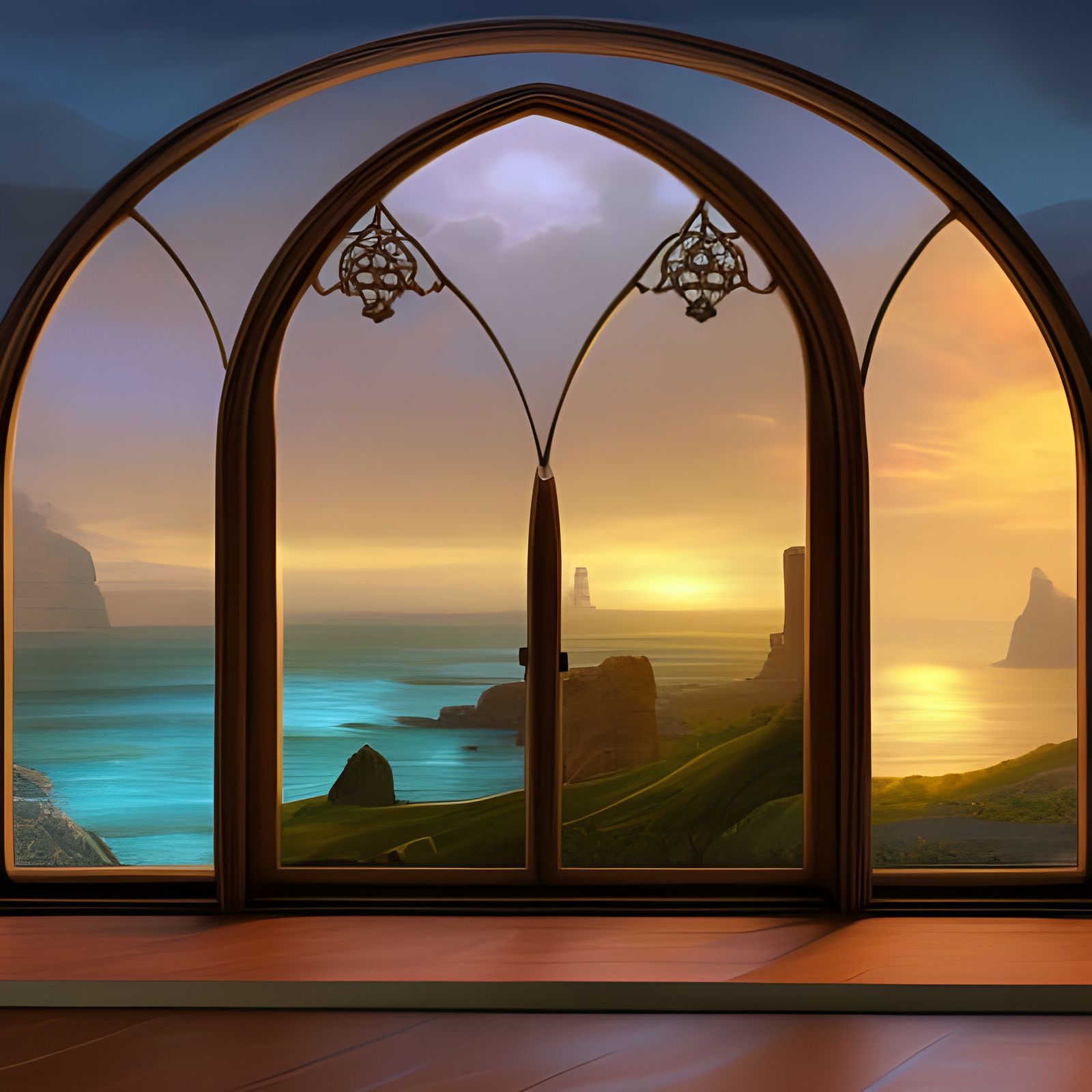 Arched Window Overlooking the Sea: Fantasy Concept Art