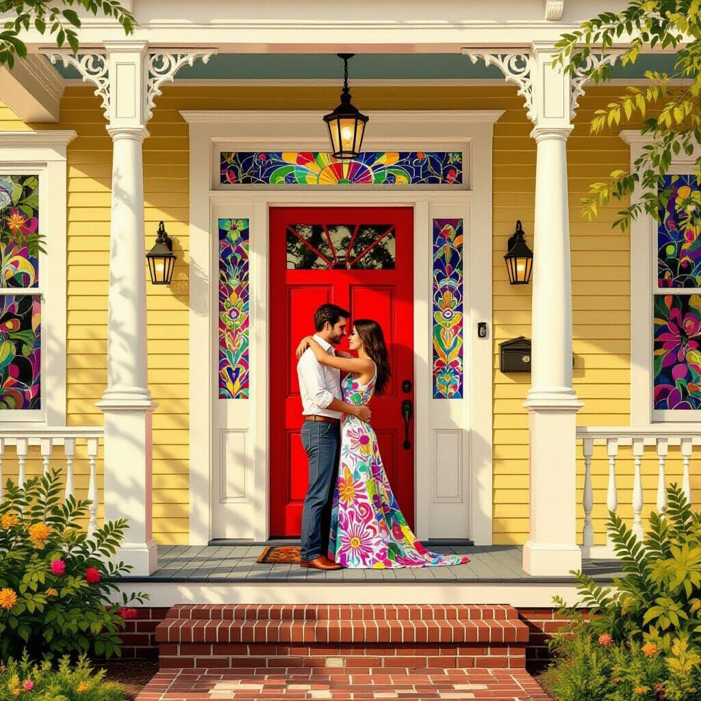 Lovers Embrace in Psychedelic Kaleidoscope