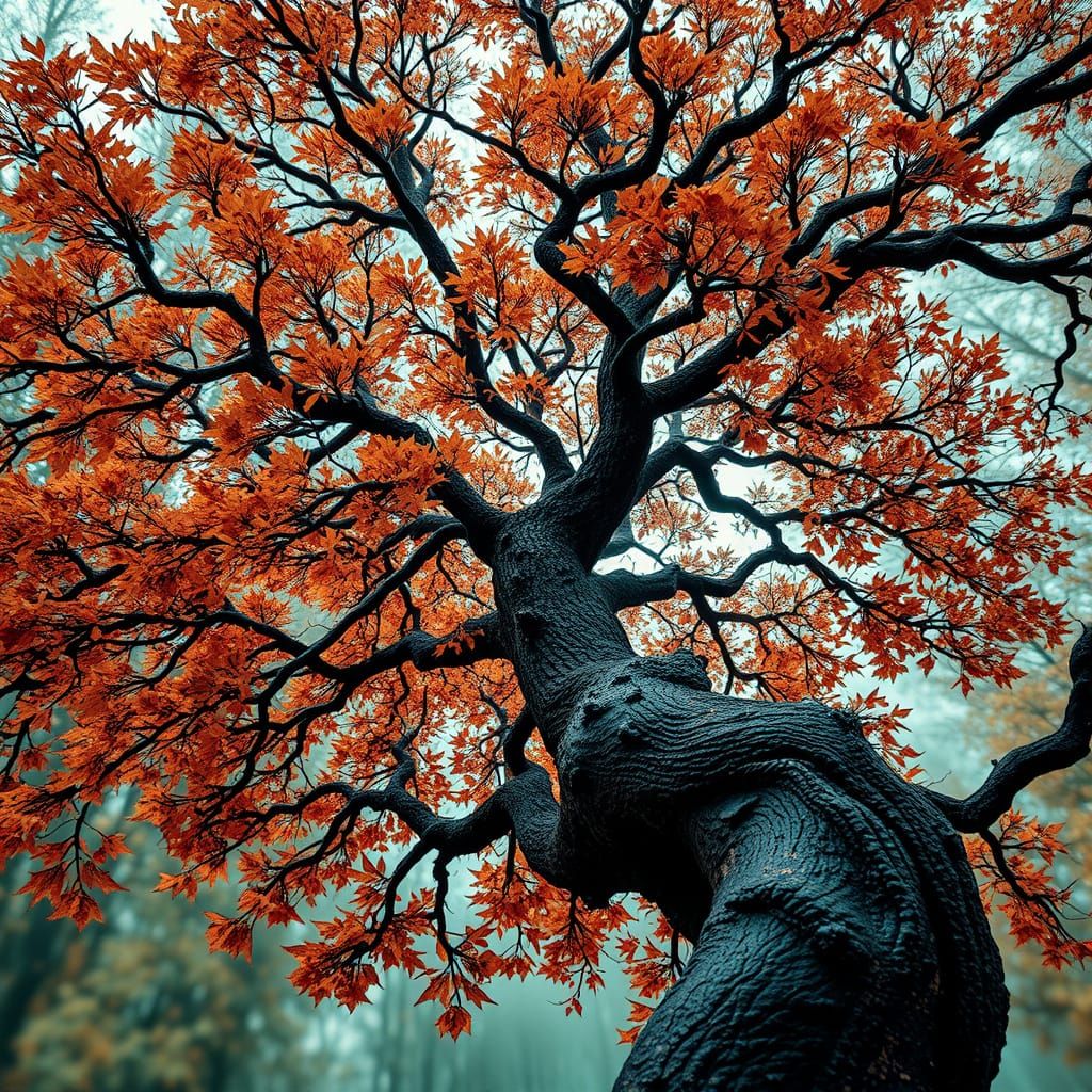Fractal Tree in Dramatic Autumn Landscape