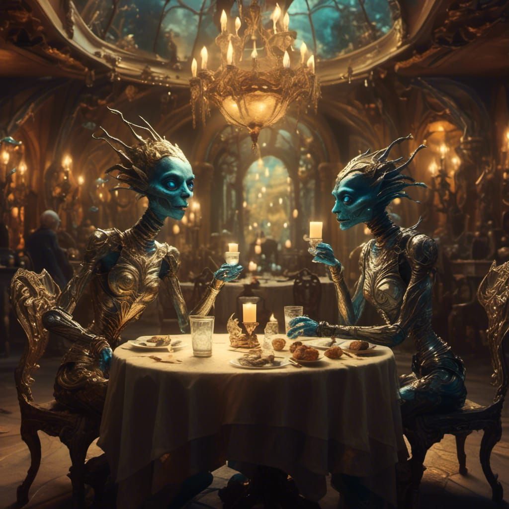 Surreal Alien Date in Fancy Restaurant