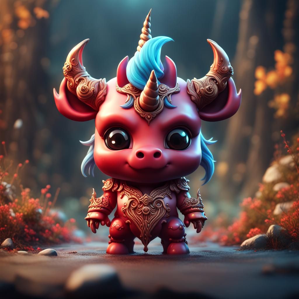 Chibi Devil Unicorn in Detailed Matte Painting