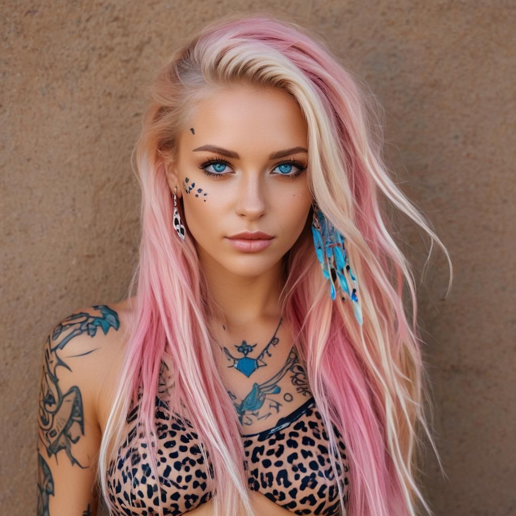 Exotic Woman with Tribal Tattoos and Leopard Print
