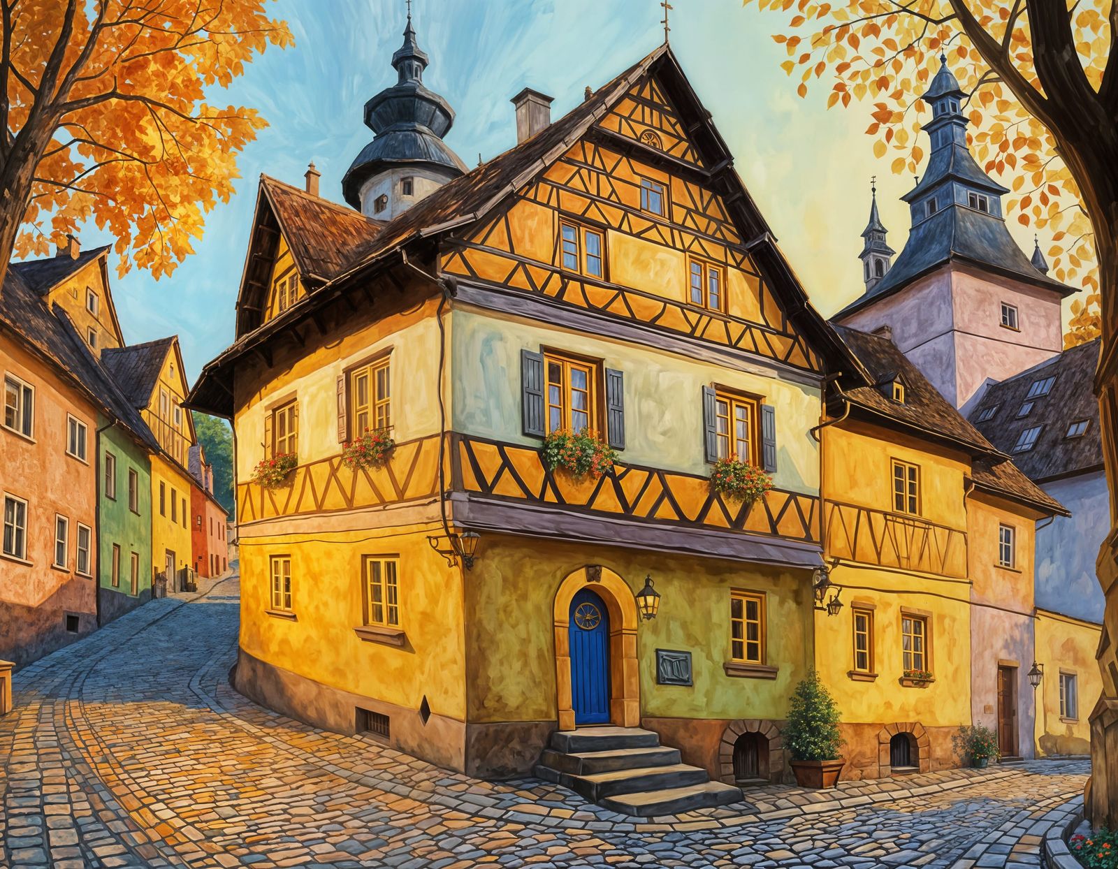 Charming Sighisoara House in Gouache Style