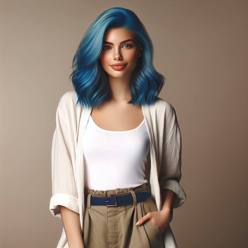 Young Woman with Vibrant Blue Hair Portrait