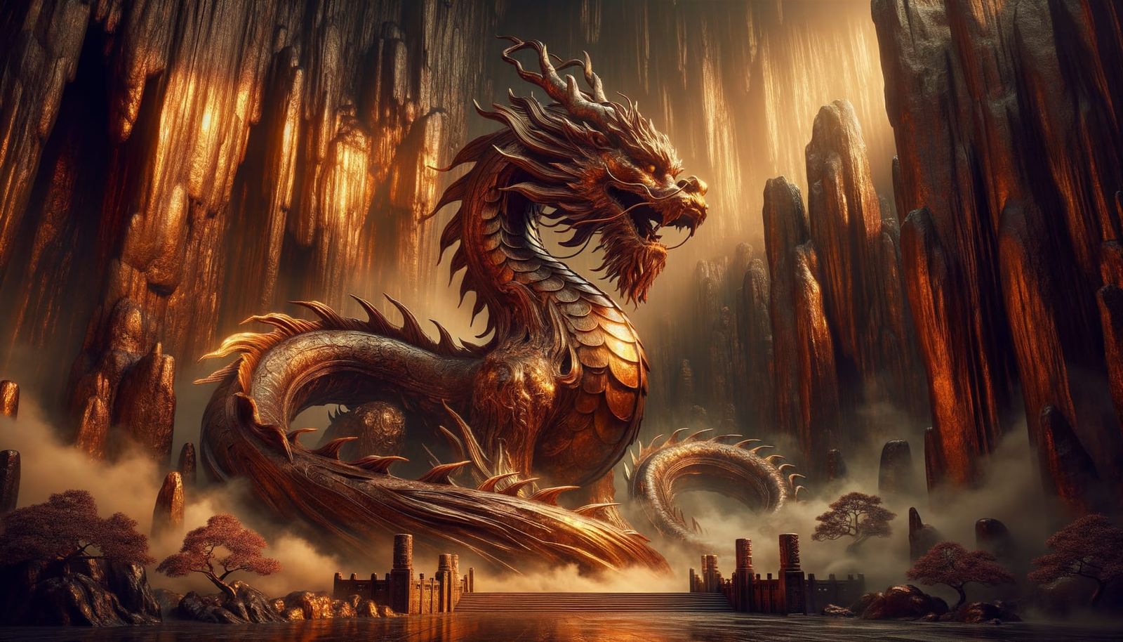 Bronze Dragon Emerges in a Metallic Realm