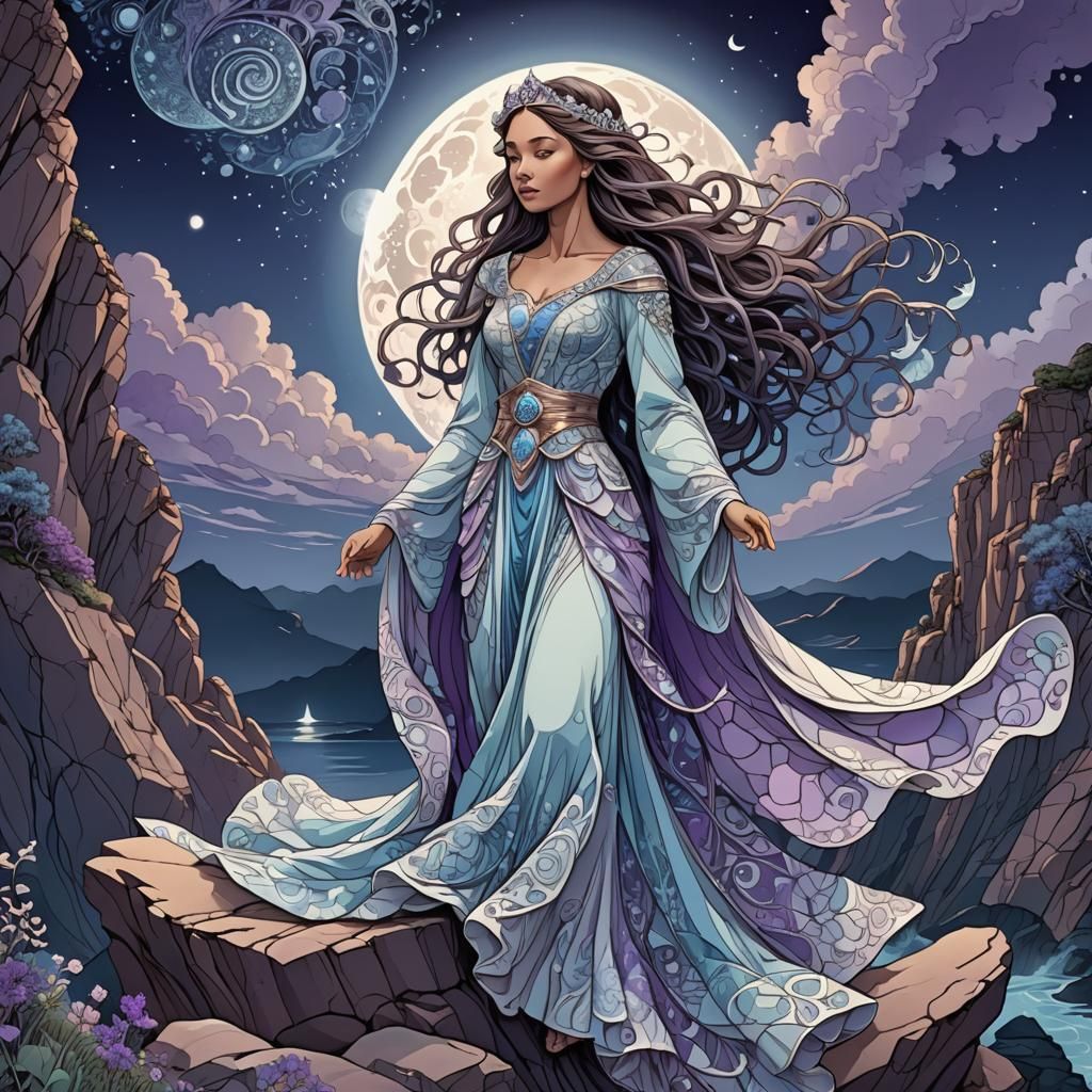 Moonlit Princess in Abstract Vector Fractal Style