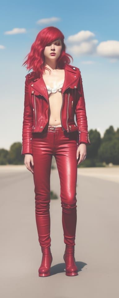 Attractive Woman in Red Leather Outfit, Professional Photo