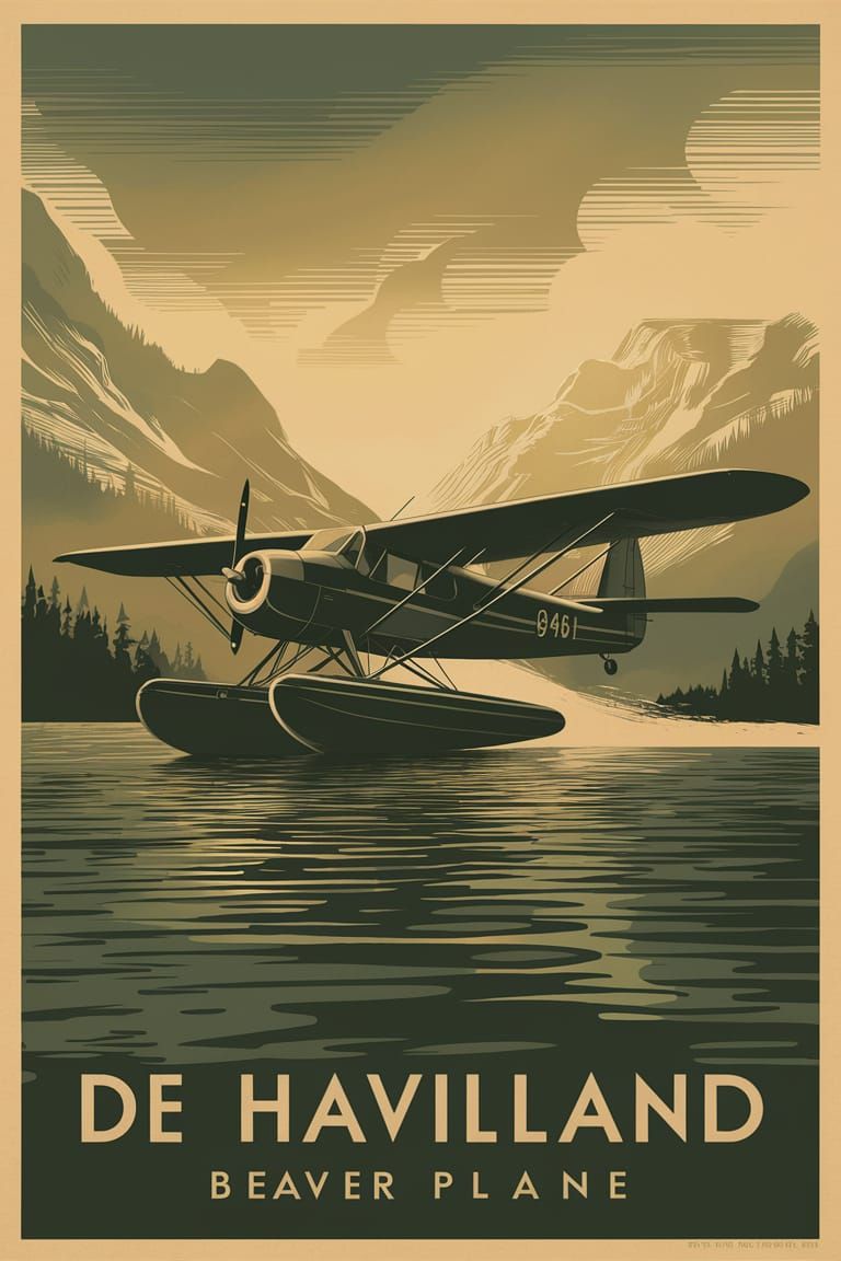 De Havilland Beaver Floatplane Vintage Art Deco Poster