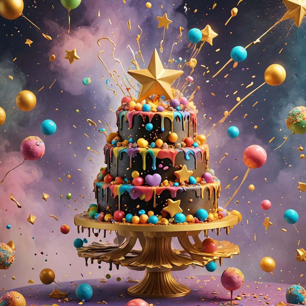 Vibrant 3D Alphabet Cake Explosion Concept Art