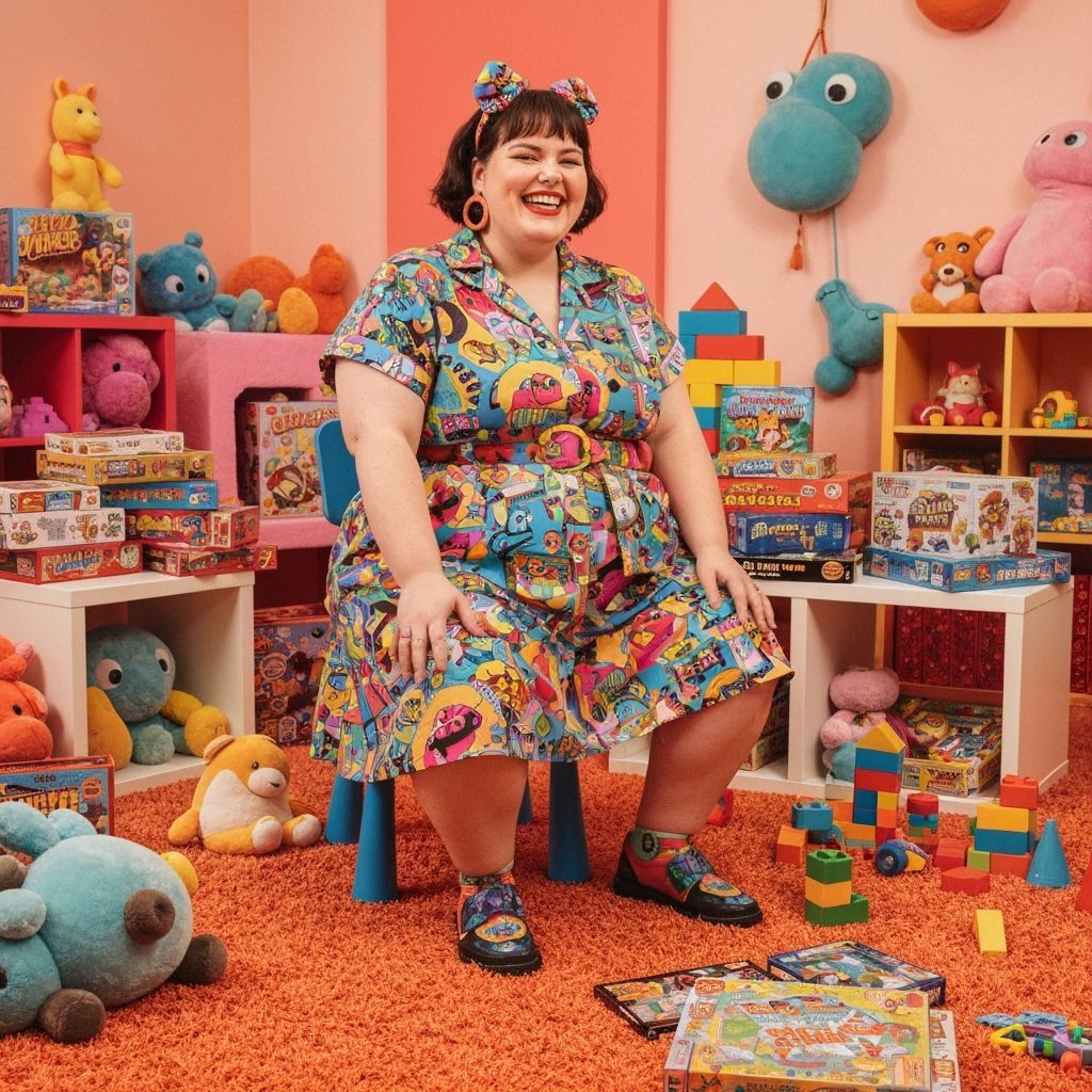 Woman on Miniature Chair in Whimsical Style Playroom