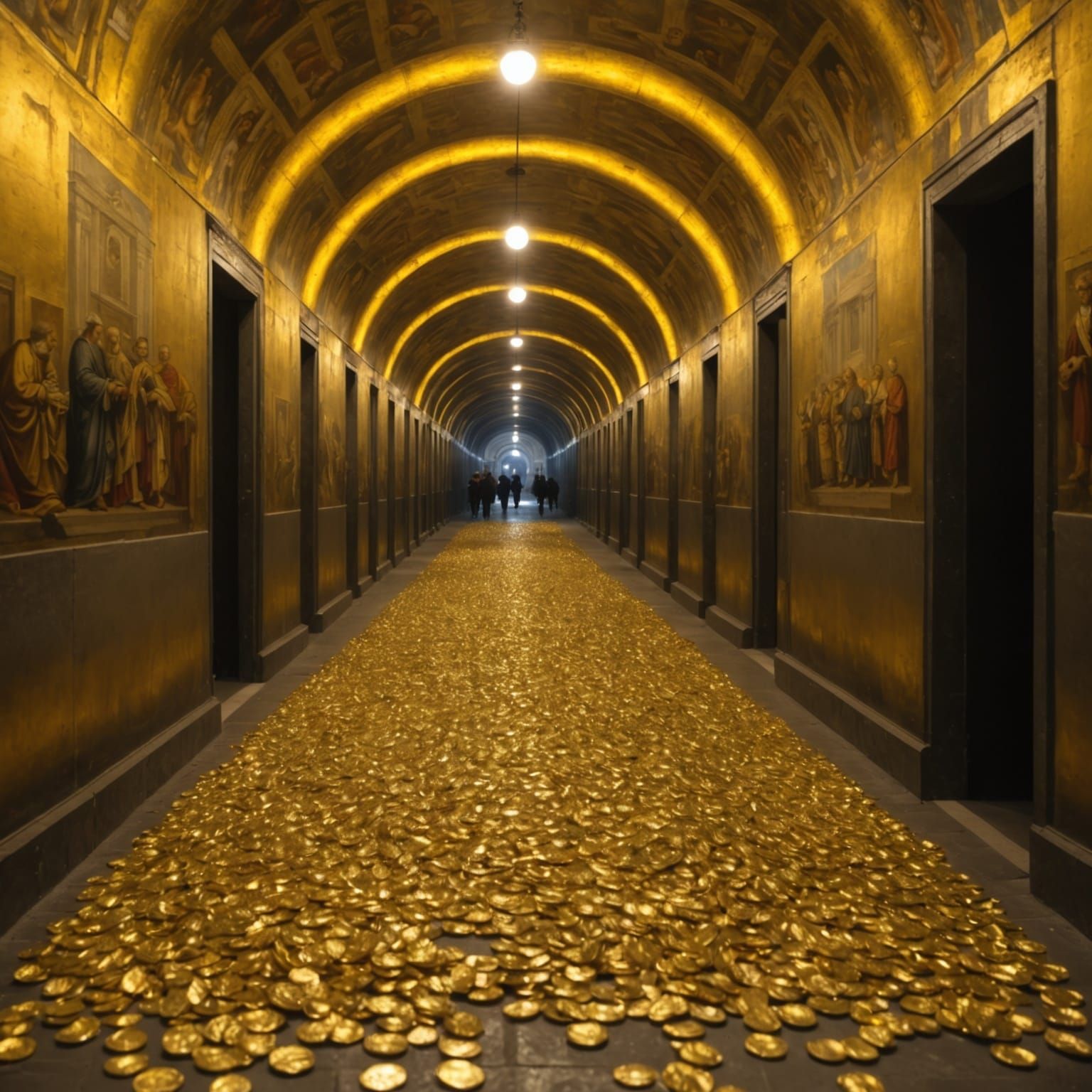 Hyperrealistic Vatican Tunnels Filled with Gold