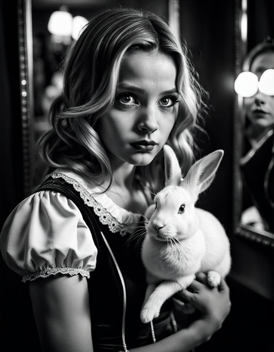 Alice in Wonderland Portrait with Rabbit