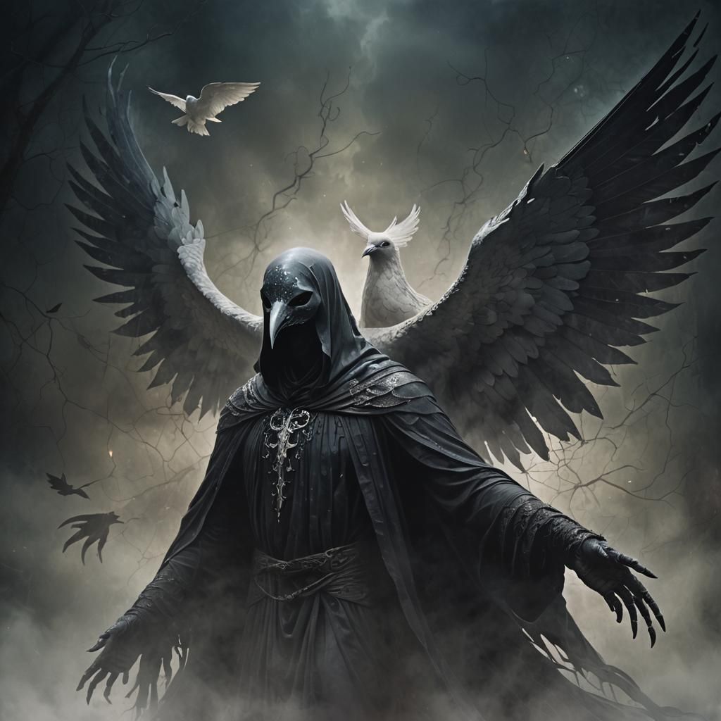 Dark Fantasy Wraith Emerges from Shadows in Mosaic Dove Form