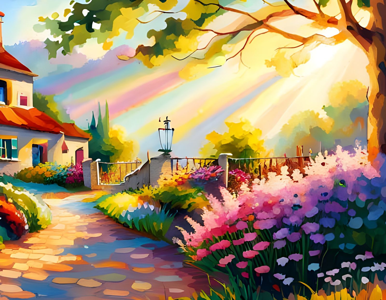 Sunlit Garden with Needlepoint Details