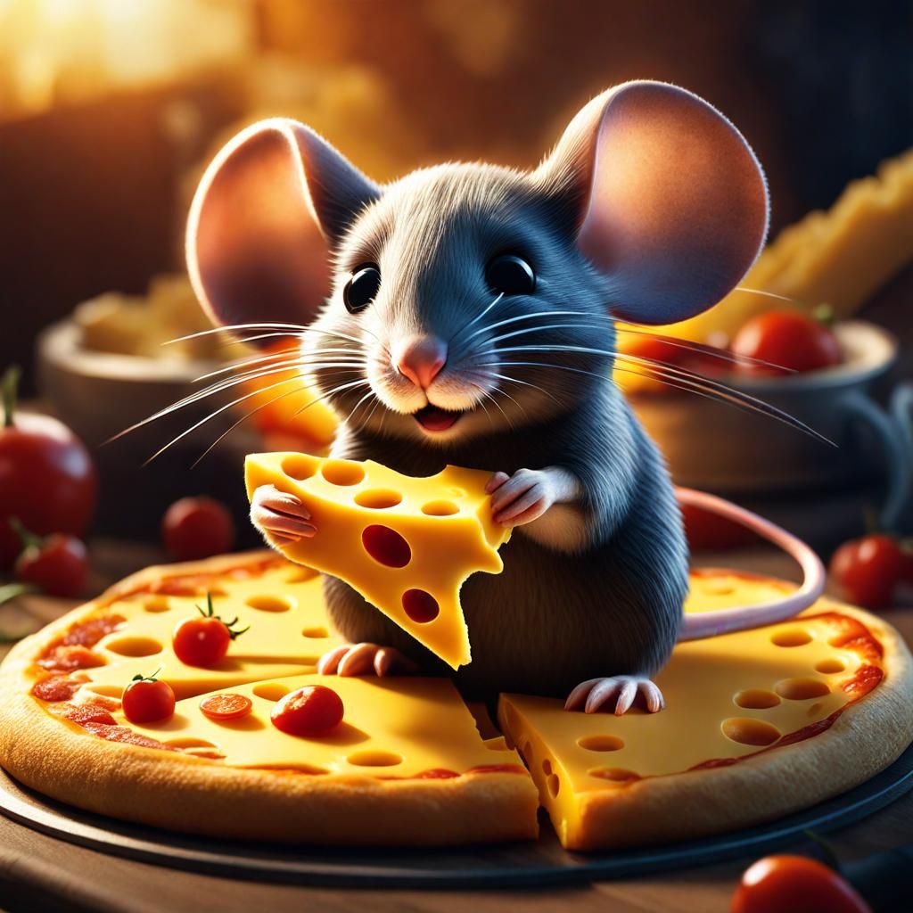 Cheese Pizza Mouse: Cute Anime Chalk Art
