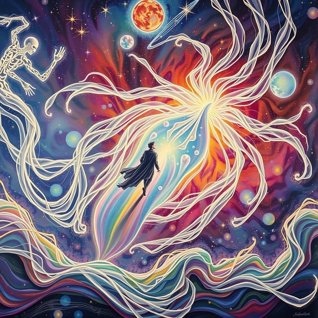 Cosmic Traveler in Ethereal Nebula