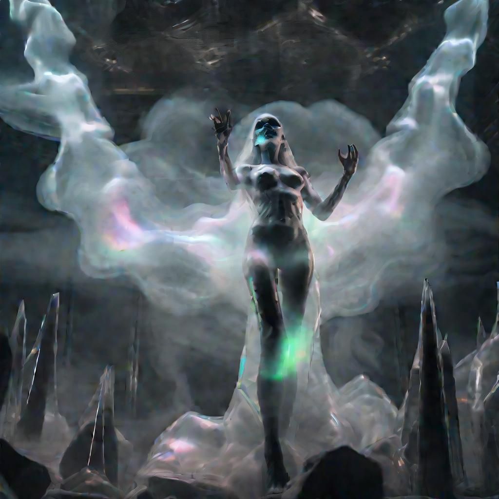 Holographic Crystal Demon Materializing in Smoke