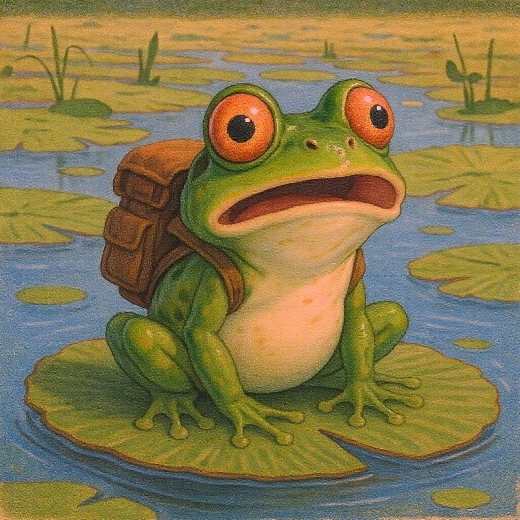 Surprised Frog on Lily Pad, in Fantasy Art Style